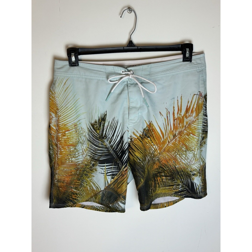 American Eagle Mens Med Board Shorts Blue Palm Tree Print Lace Up Drawstring